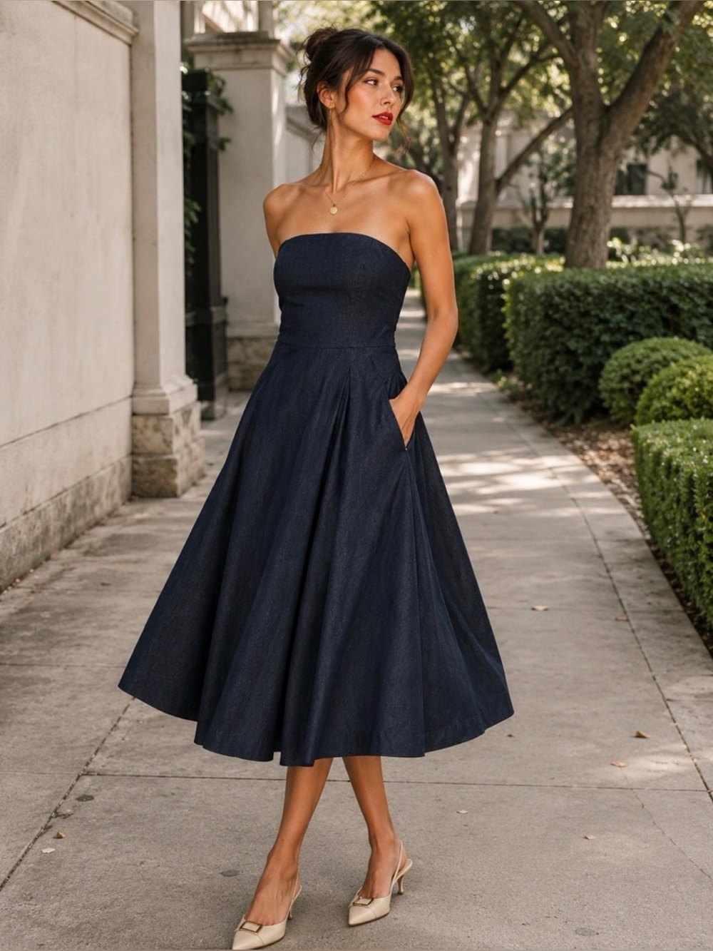 White House Black Market Navy Strapless A-Line Skirt